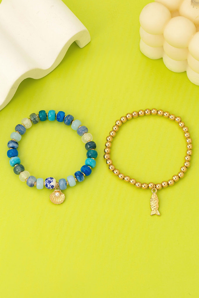 Nautical Blue Beaded Stretch Bracelet Set | 80B1705