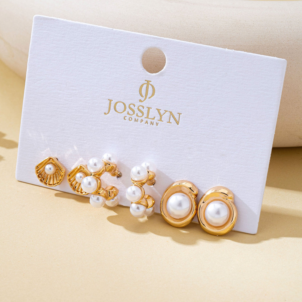 Shell Pearl Seashell Trio Earring Set | 80E62027
