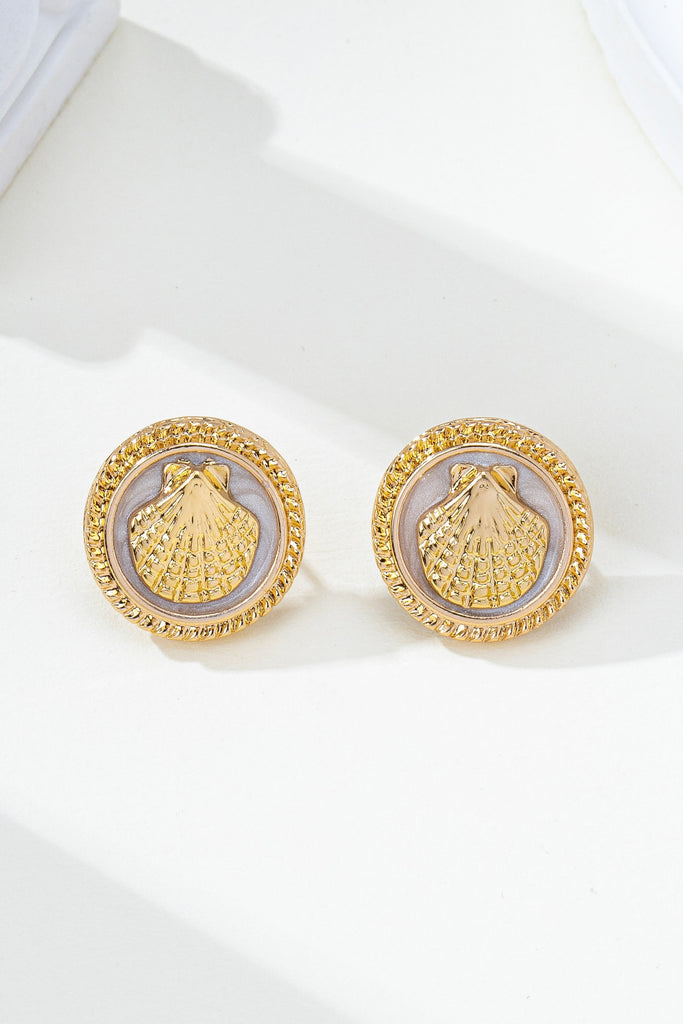Shell Enamel Button Stud Earrings | 80E62035