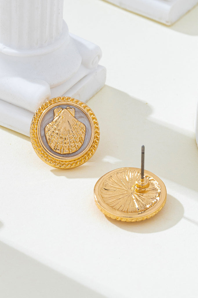 Shell Enamel Button Stud Earrings | 80E62035