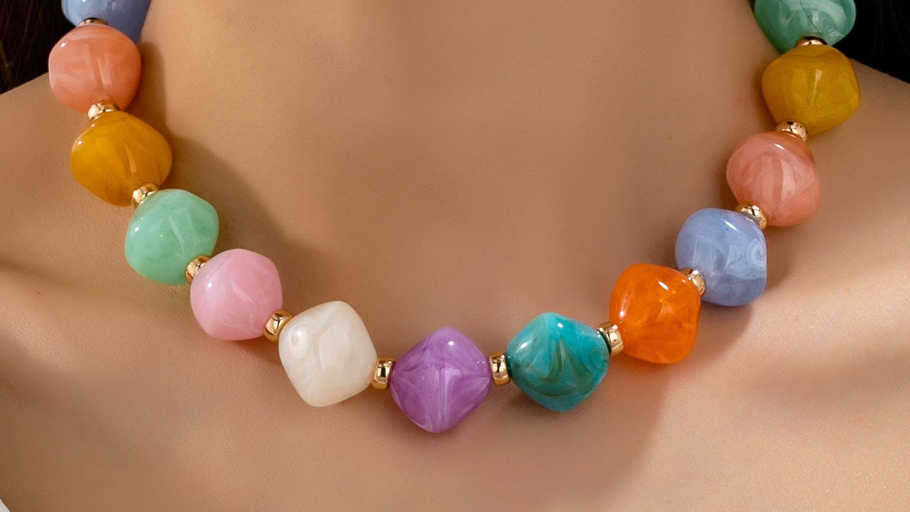 Multicolor Oversized Faceted Pastel Bead Necklace | 80N92990