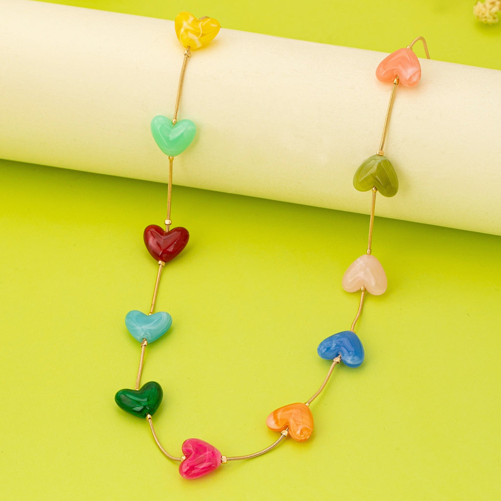 Multicolor Resin Beaded Heart Station Necklace | 80N92985