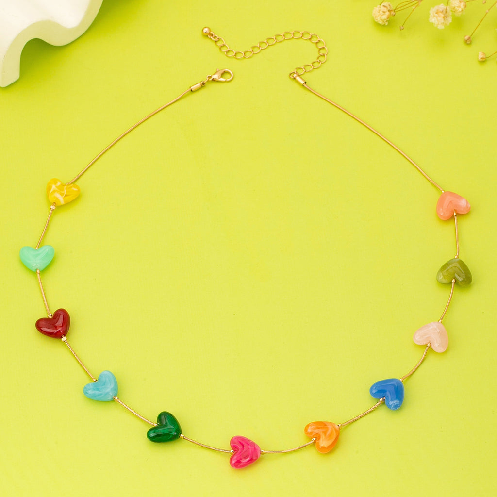 Multicolor Resin Beaded Heart Station Necklace | 80N92985