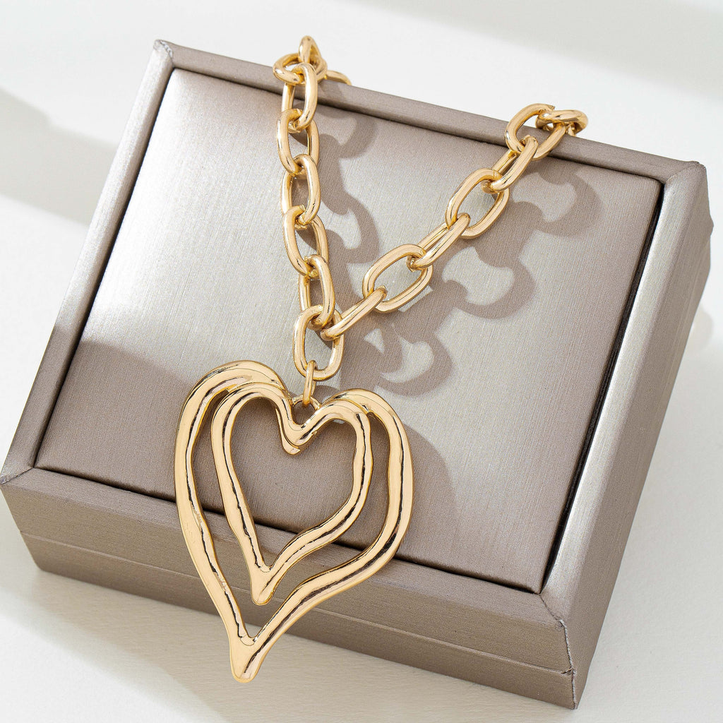 Sculptural Oversized Double Heart Pendant Necklace | 80N93012