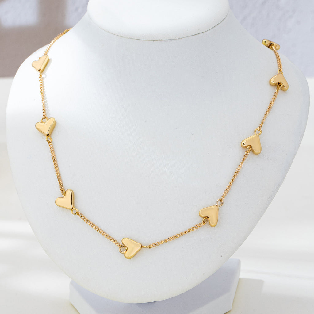 Puffed Heart Station Necklace | 80N93015