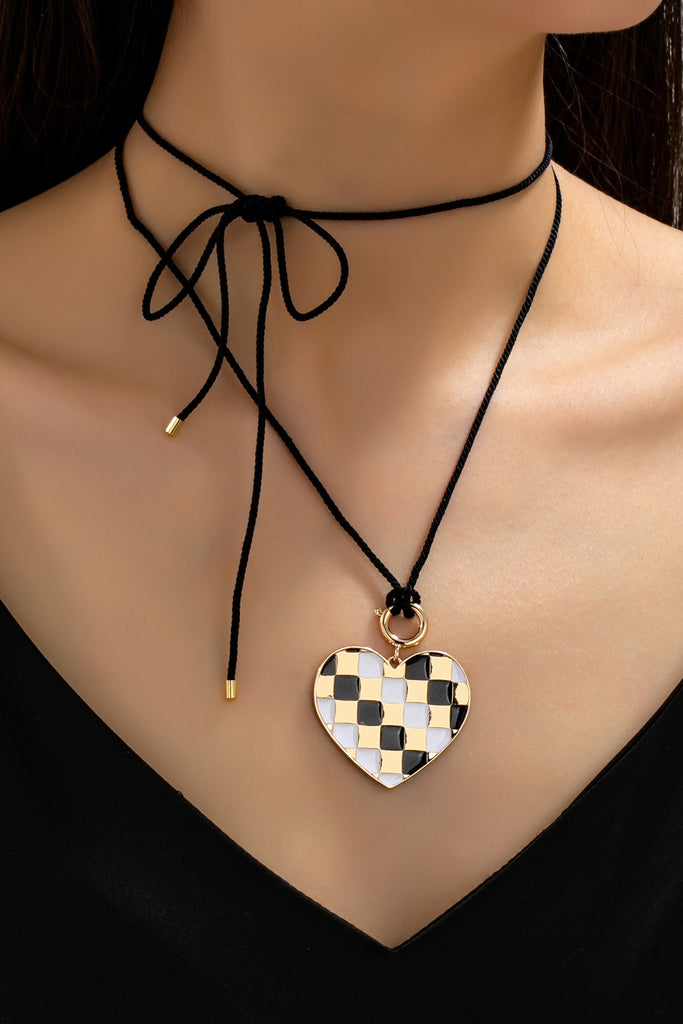 Checkered Heart Cord Landyard Necklace | 80N92999