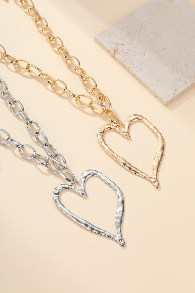 Statement Hammered Open Heart Necklace | 40NK9698