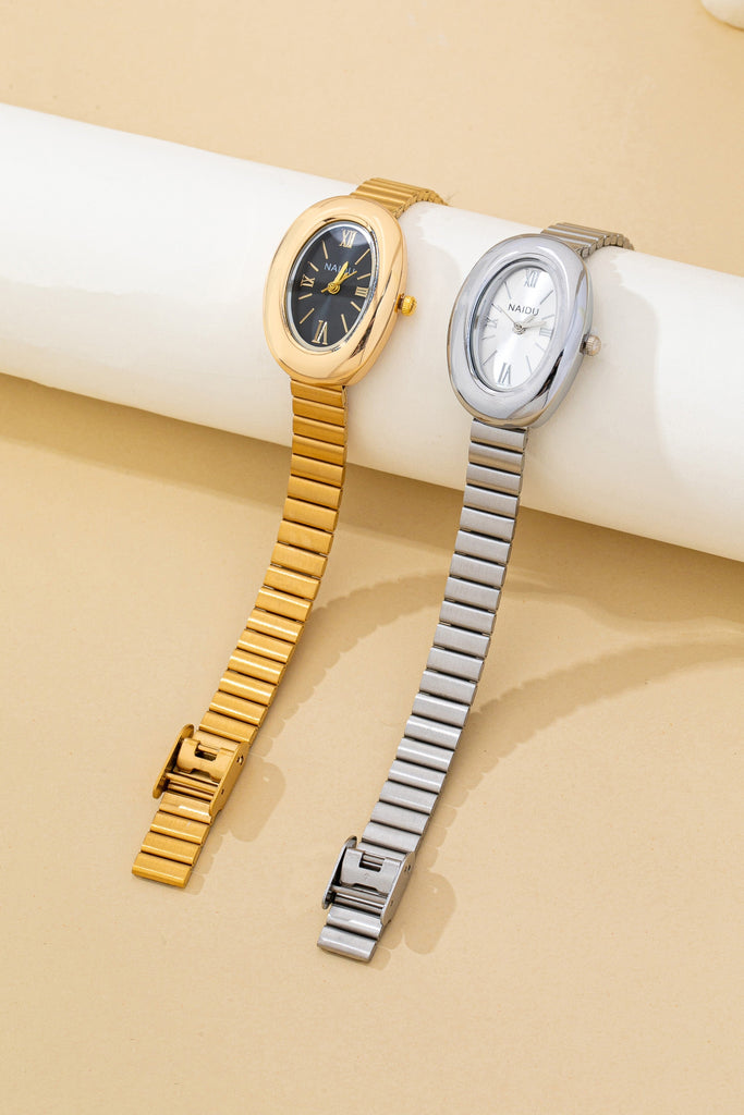 VINTAGE OVAL DIAL TIER METALLIC BAND BRACELET WATCH | 80W004