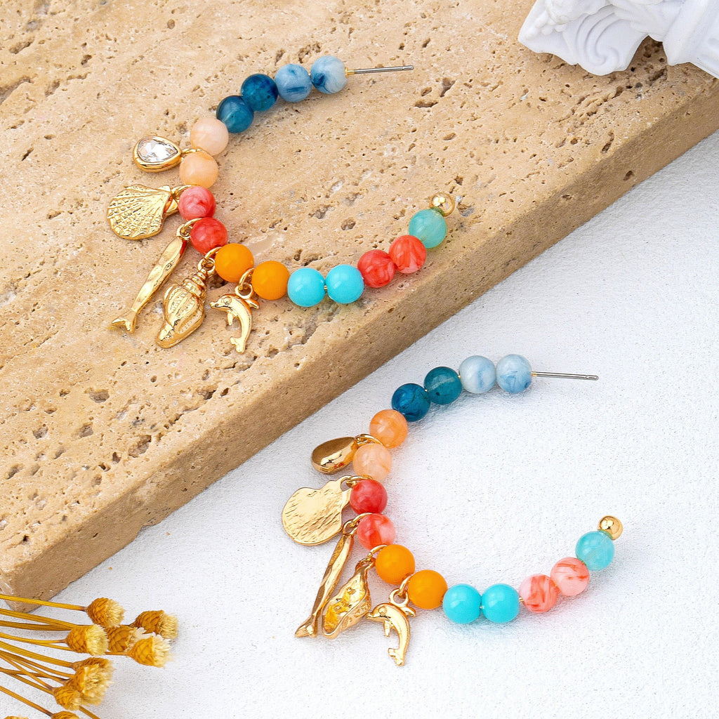 Nautical Multi-Charm Beaded Hoop Earrings | 80E62121