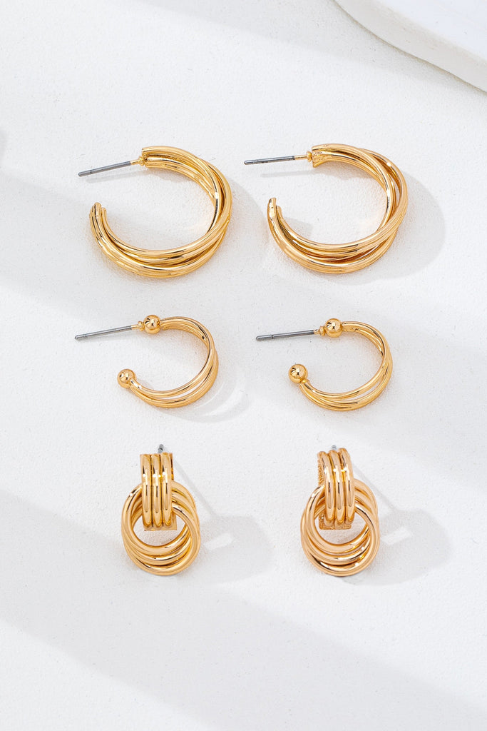 Curated Multi-Line Hoop Earring Set | 80E62143
