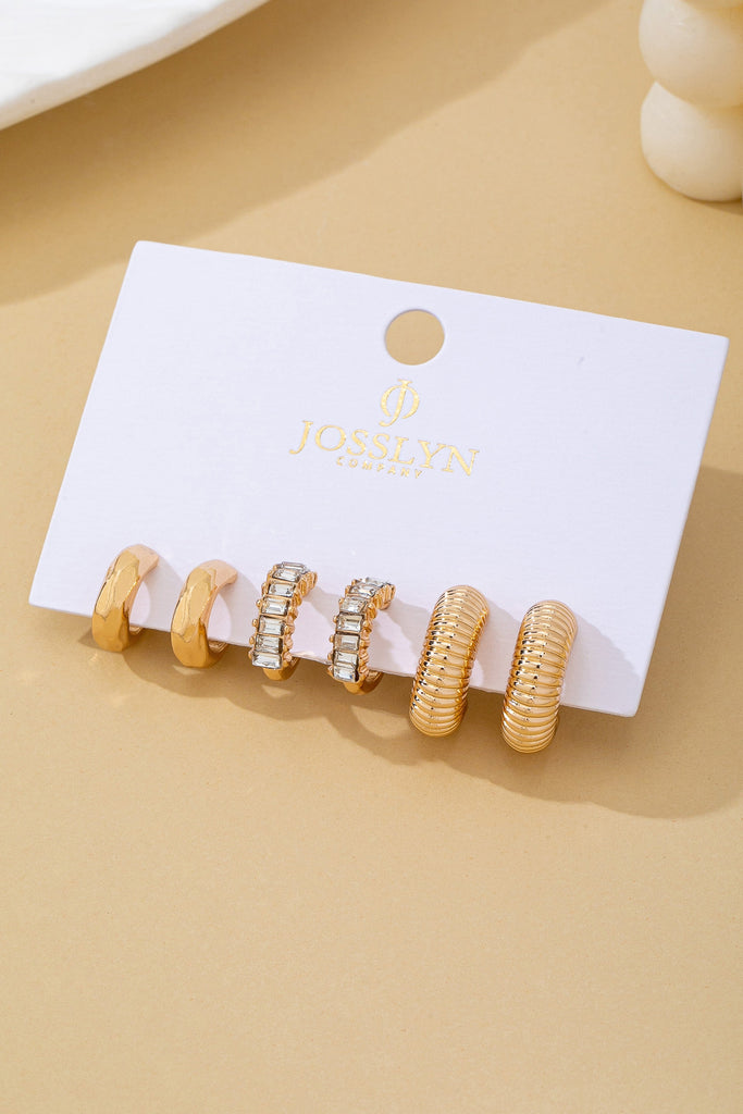 Rhinestone Textured Hoop Earring Set | 80E62138