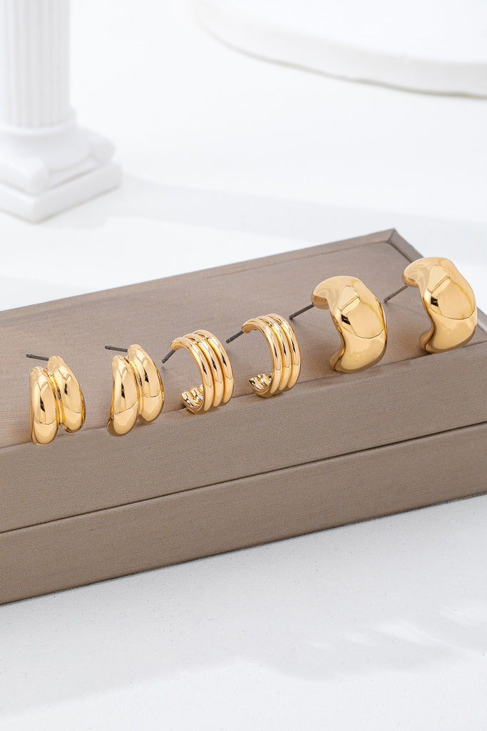 Sculptural Gold-Tone Hoop Earring Set | 80E62133