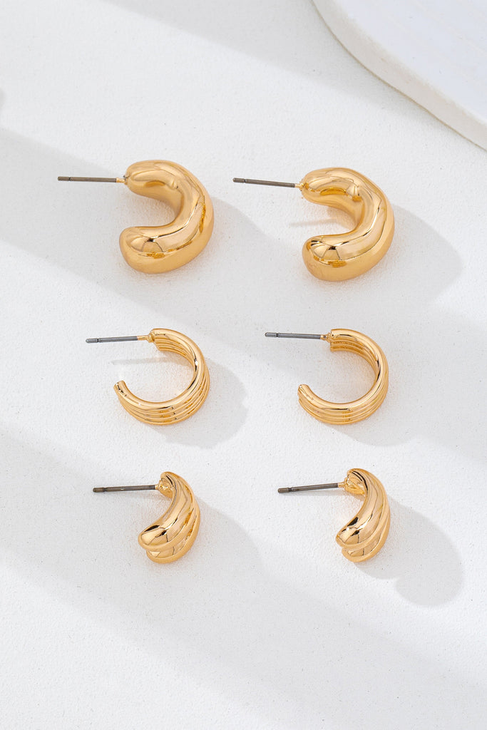 Sculptural Gold-Tone Hoop Earring Set | 80E62133