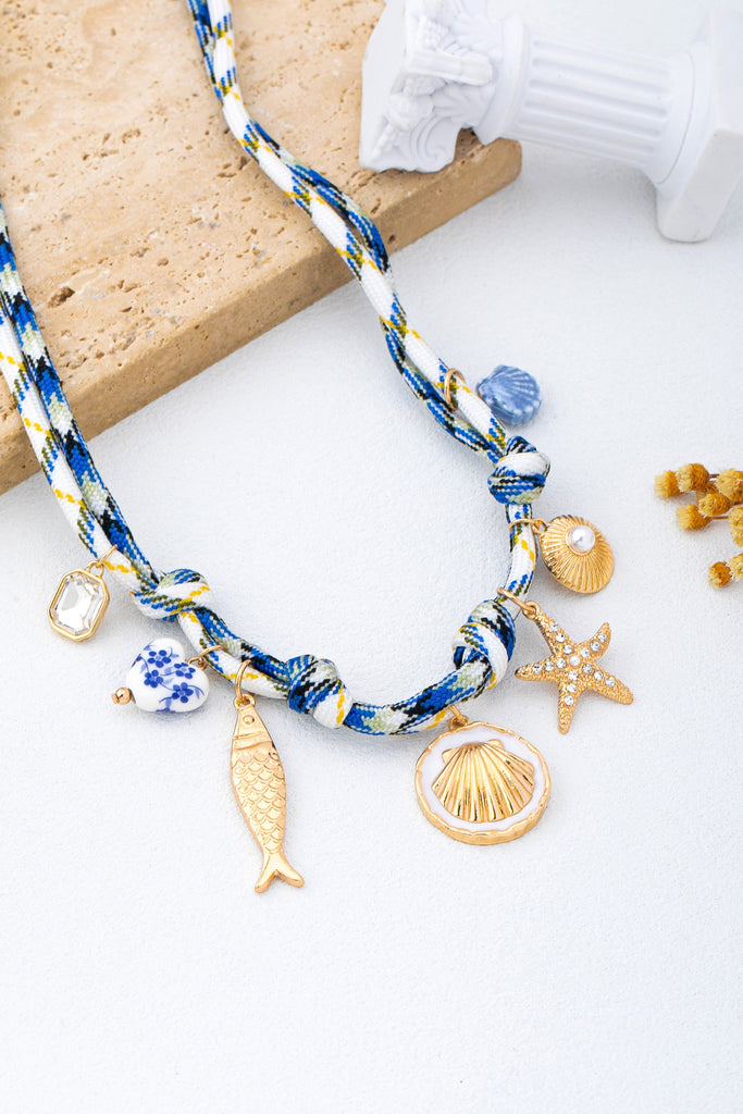 ROPE CHARM NECKLACE-STARFISH SEASHELL CLOISONNE | 80N92968
