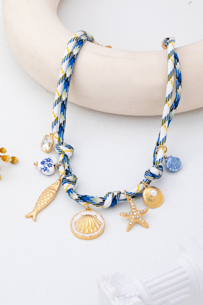 ROPE CHARM NECKLACE-STARFISH SEASHELL CLOISONNE | 80N92968