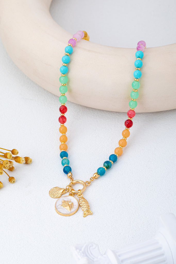 Rainbow Beaded Nautical Charm Necklace | 80N92952