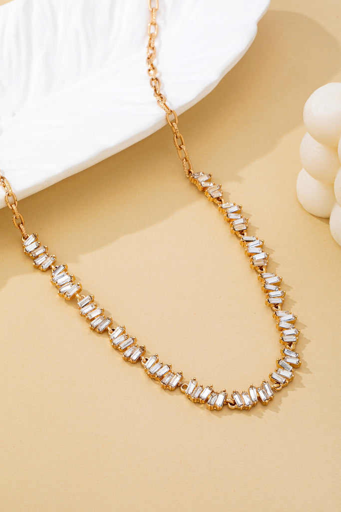 Jagged Pattern Baguette Crystal Necklace | 80N92964