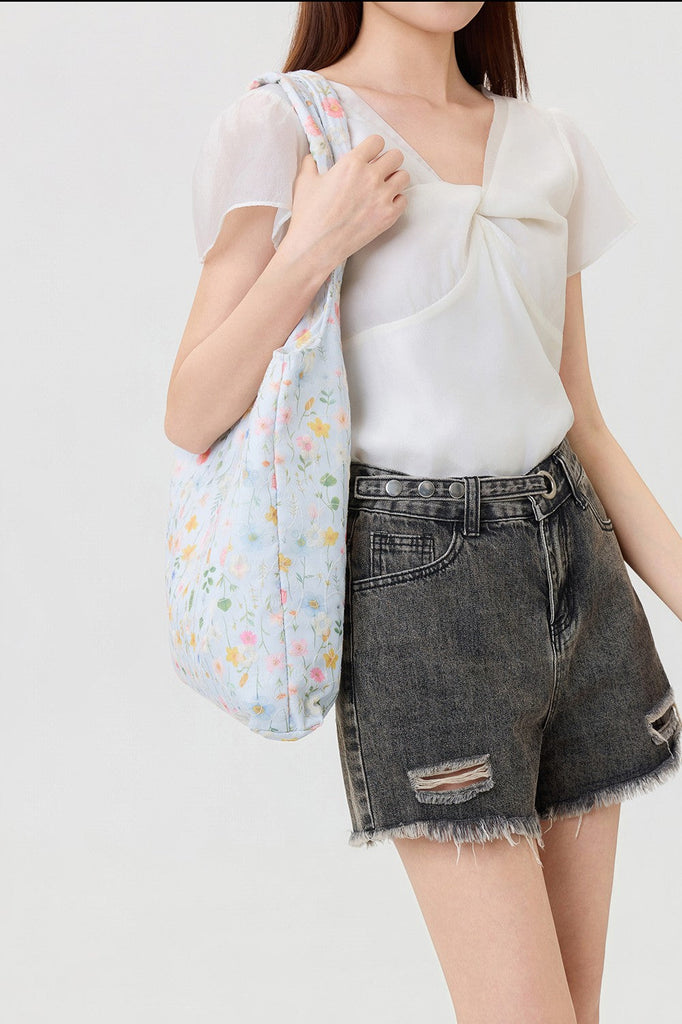 Large Organic Colorful Floral Shoulder Tote Bag | 40P606