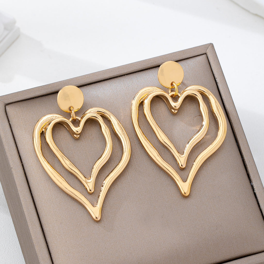 Double Layer Gold-Tone Heart Drop Earrings | 80E62170