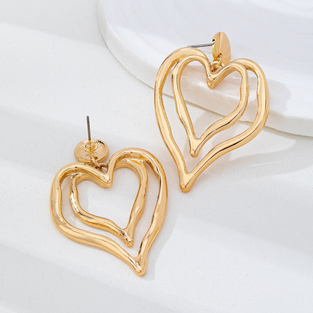 Double Layer Gold-Tone Heart Drop Earrings | 80E62170