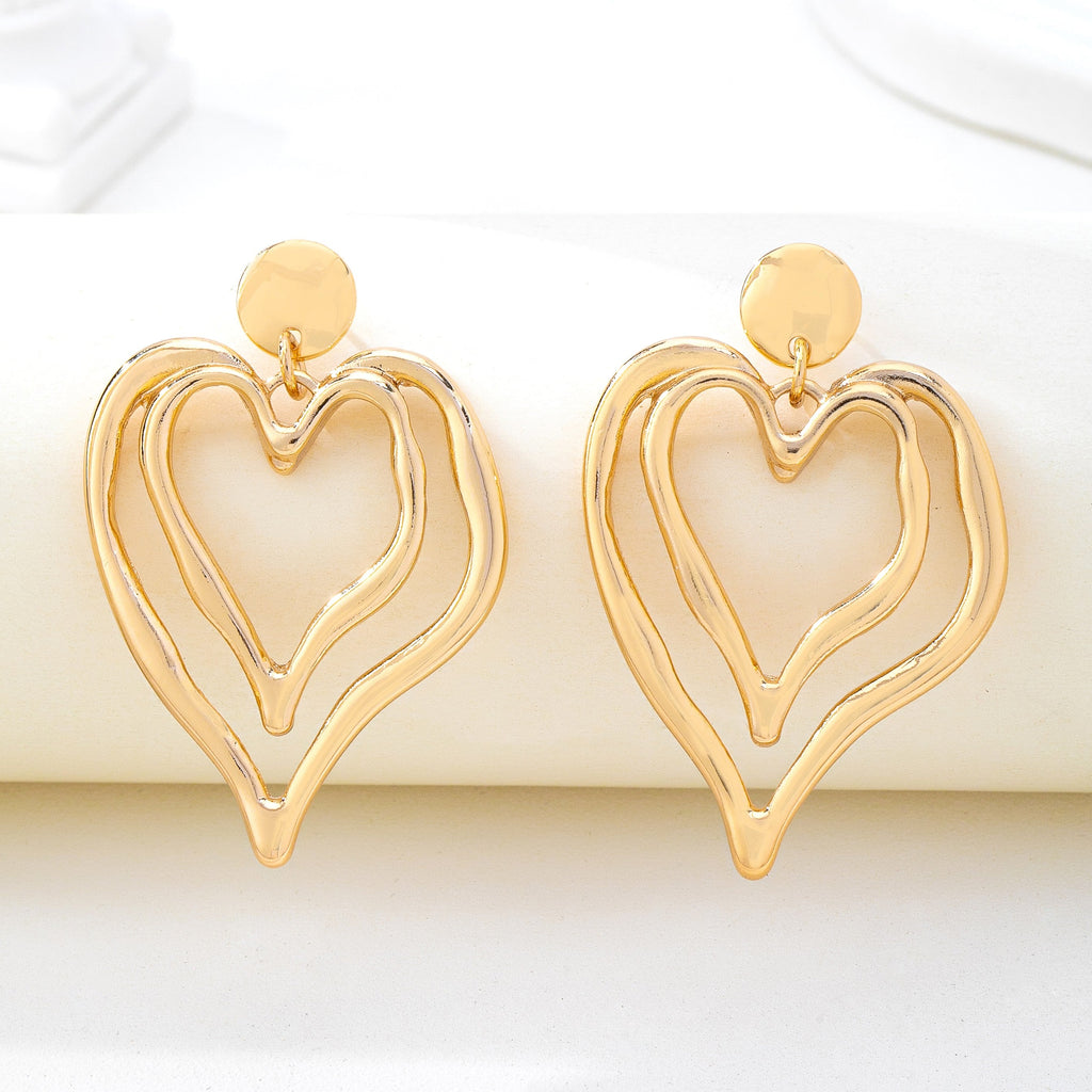 Double Layer Gold-Tone Heart Drop Earrings | 80E62170