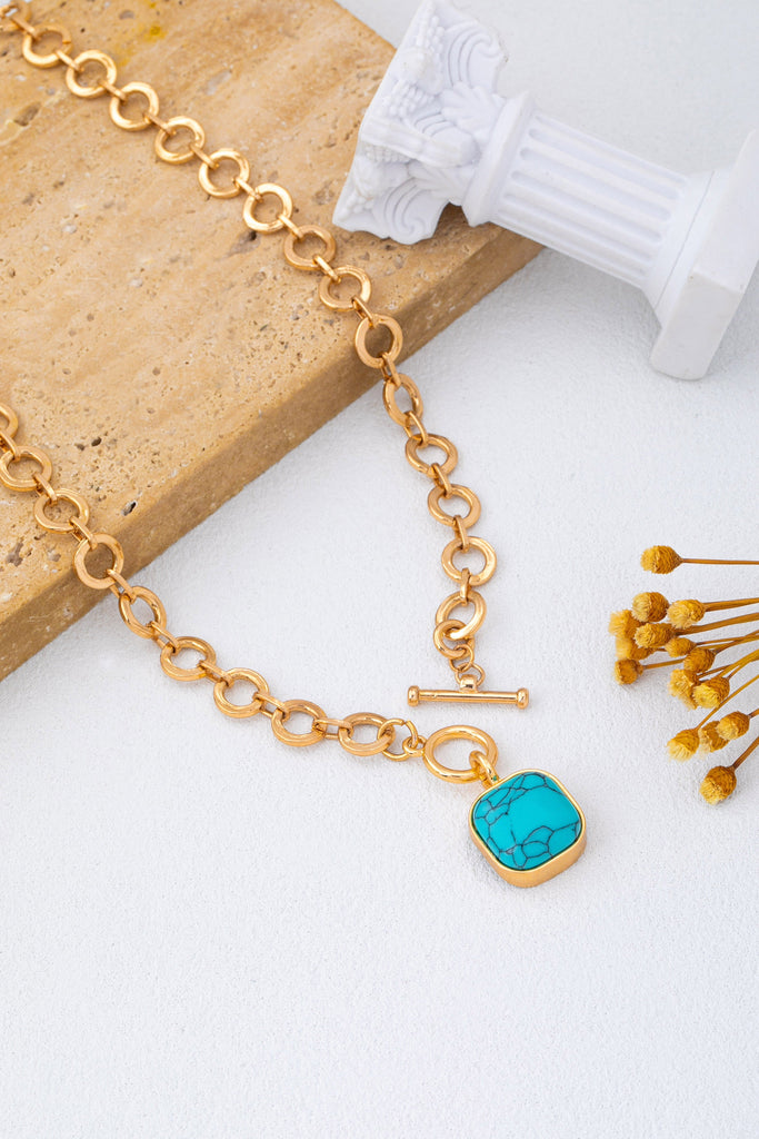 Turquoise-Tone Medallion Toggle Necklace | 80N93042