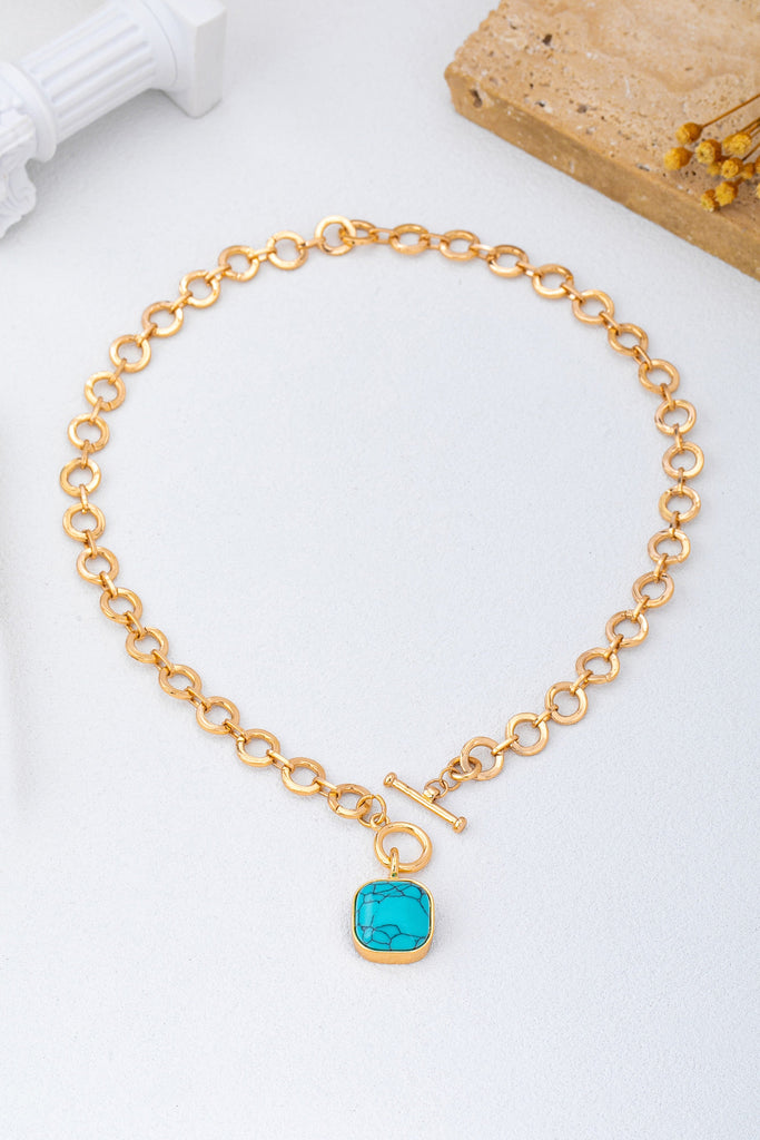 Turquoise-Tone Medallion Toggle Necklace | 80N93042