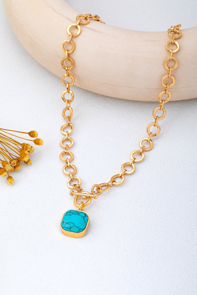 Turquoise-Tone Medallion Toggle Necklace | 80N93042