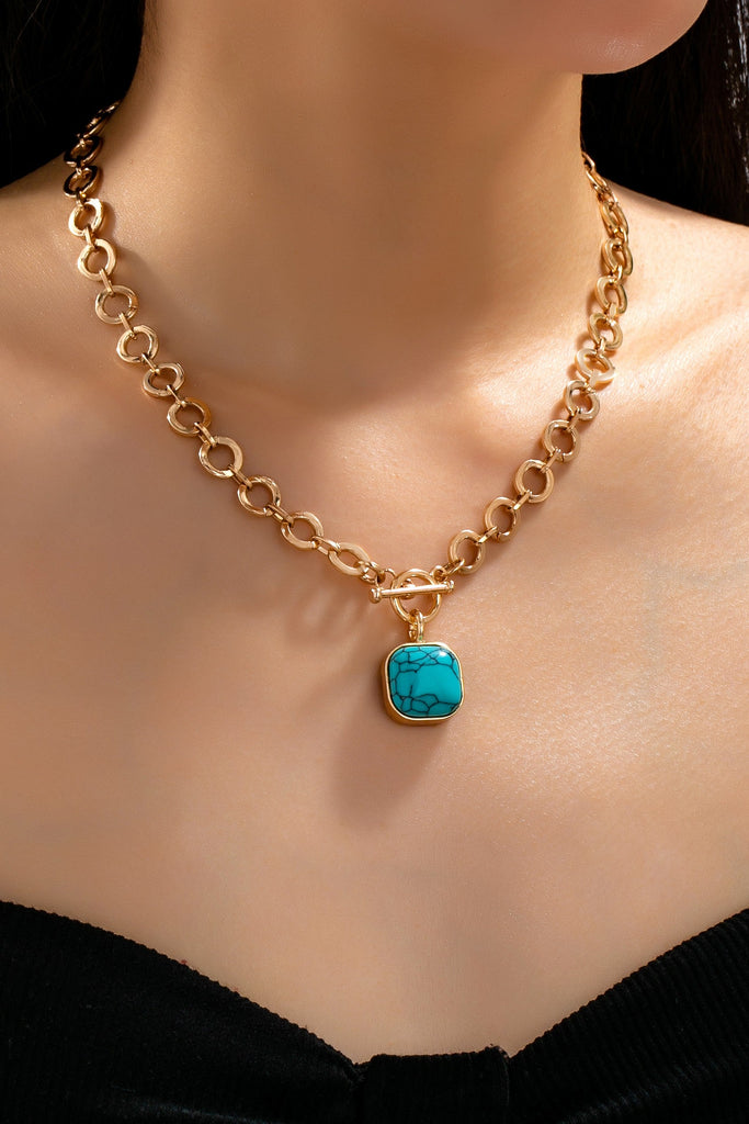Turquoise-Tone Medallion Toggle Necklace | 80N93042