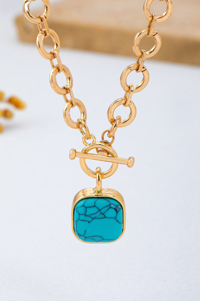 Turquoise-Tone Medallion Toggle Necklace | 80N93042
