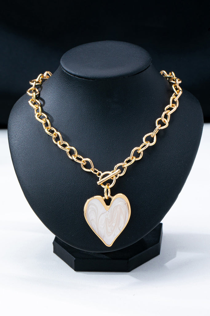 White Inlay Heart Toggle Necklace | 80N93050