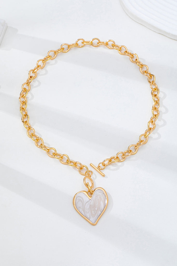 White Inlay Heart Toggle Necklace | 80N93050