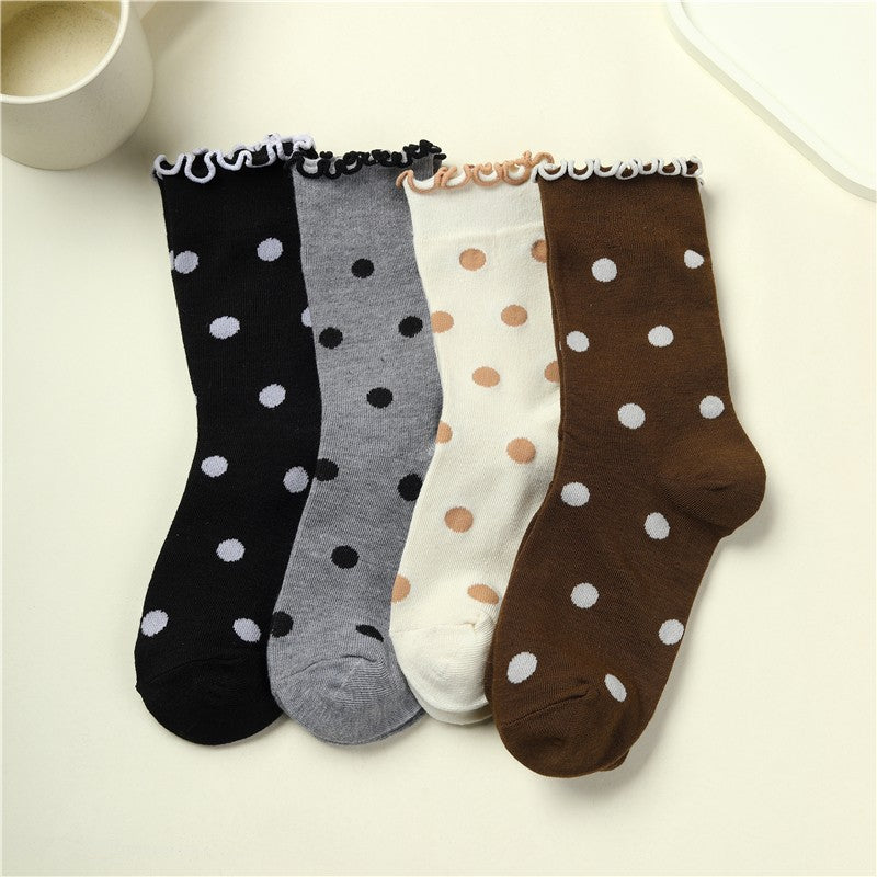 Ruffled Polka Dot Crew Socks | 40S02090