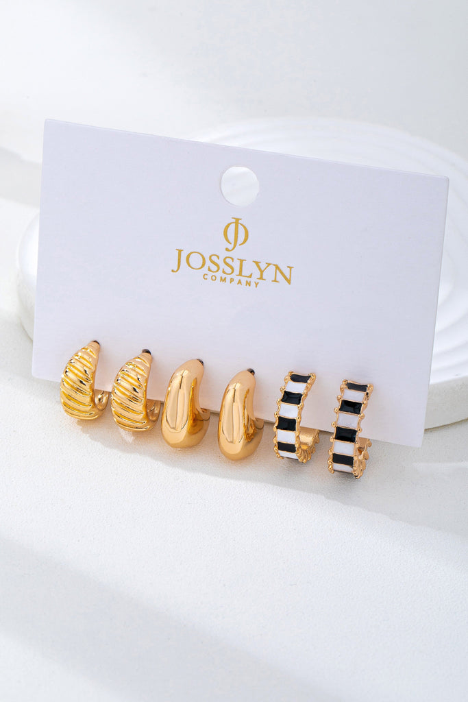 Checker Textured Huggie Hoop Trio Earrings | 80E62201
