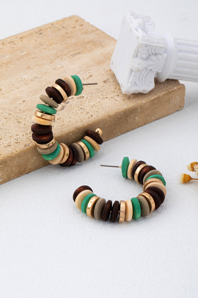 Earth-Tone Disc Beaded Hoops | 80E62212