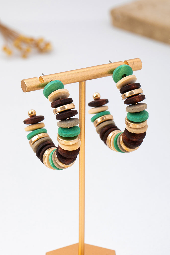 Earth-Tone Disc Beaded Hoops | 80E62212