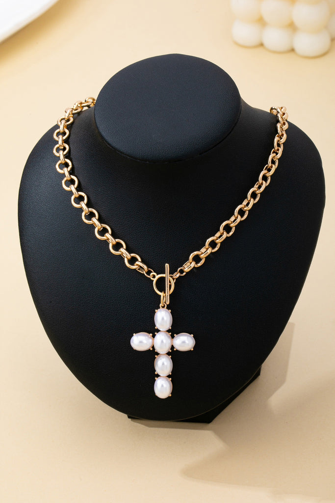 Large Pearl Cross Toggle Necklace | 80N93068