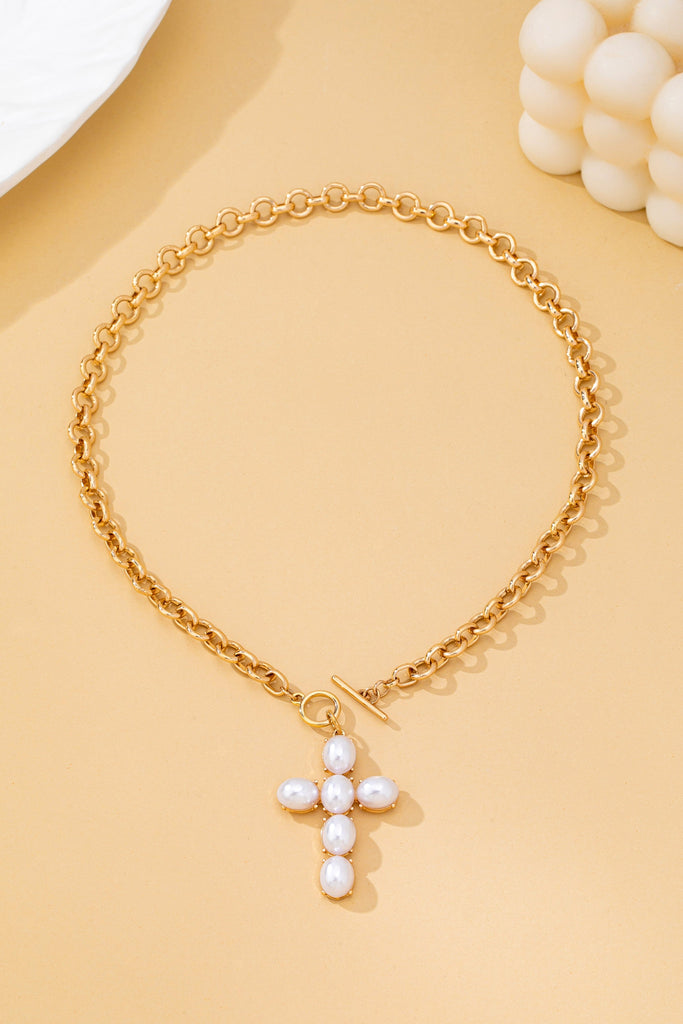 Large Pearl Cross Toggle Necklace | 80N93068