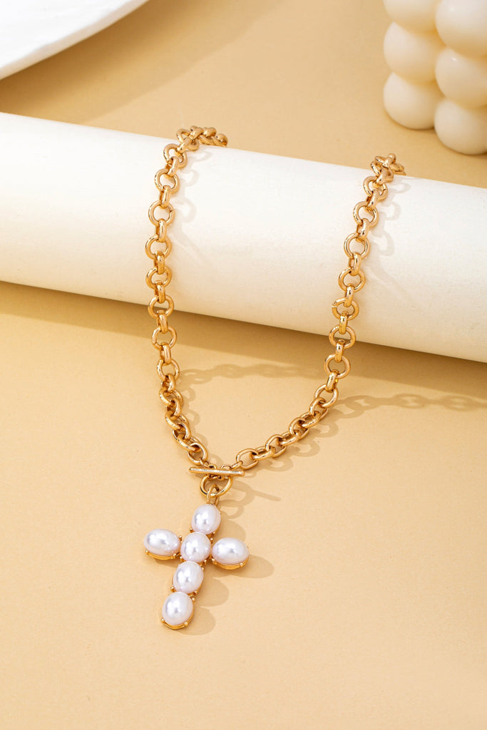 Large Pearl Cross Toggle Necklace | 80N93068