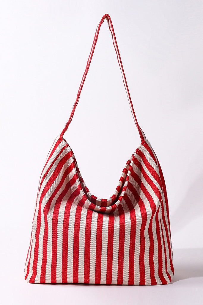 Striped Canvas Hobo Shoulder Tote Bag | 40P609
