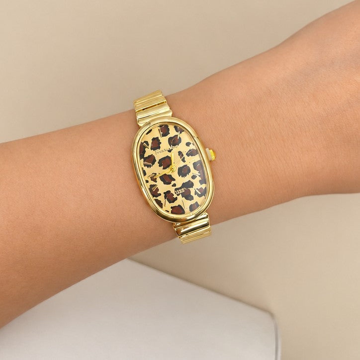 Leopard Print Oval Gold-Tone Wrist Watch | 40WTH103