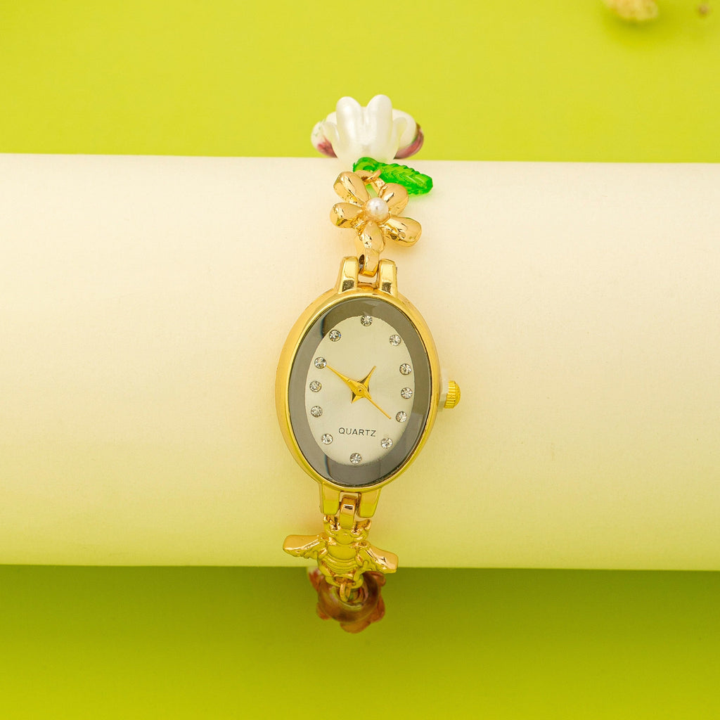OVAL DIAL PORCELAIN CHARM BRACELET WATCH | 80W014