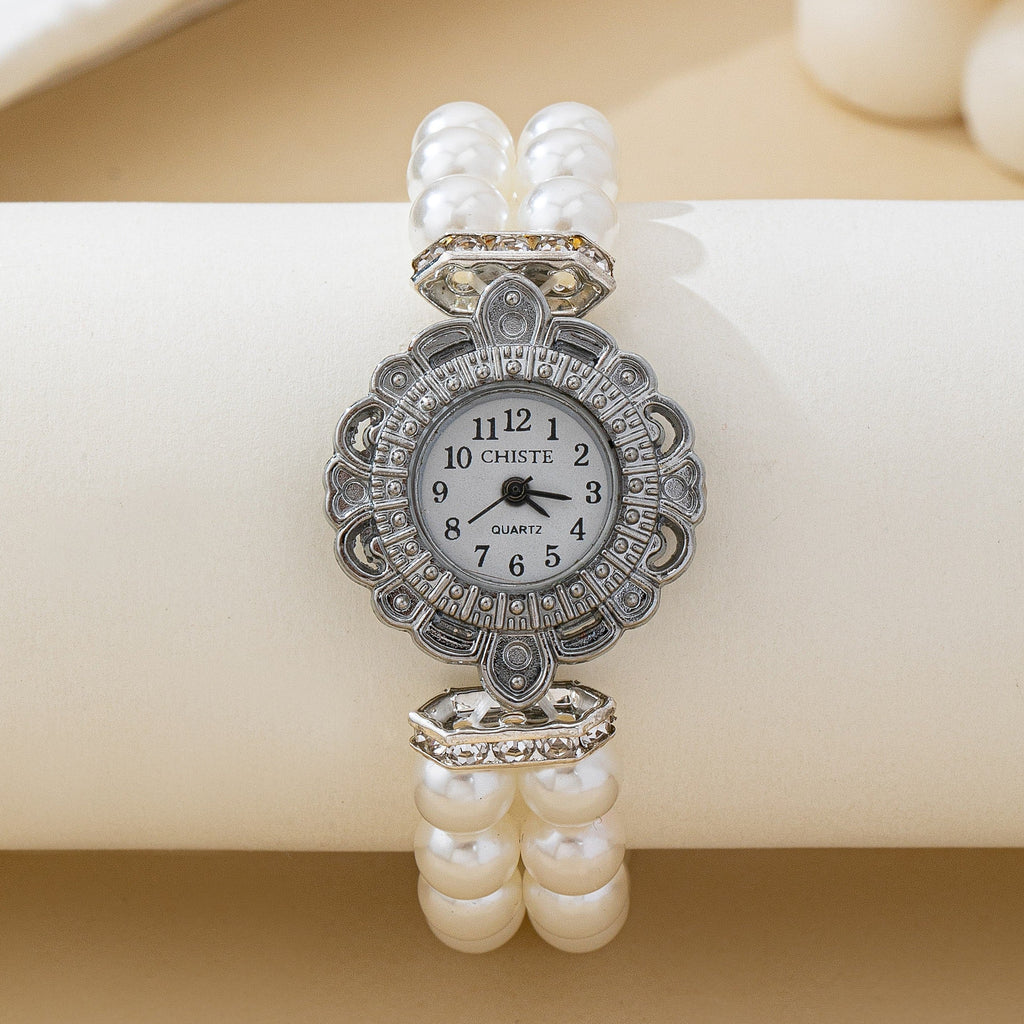 ROUND DIAL MULTI PEARL BRACELET WATCH | 80W018