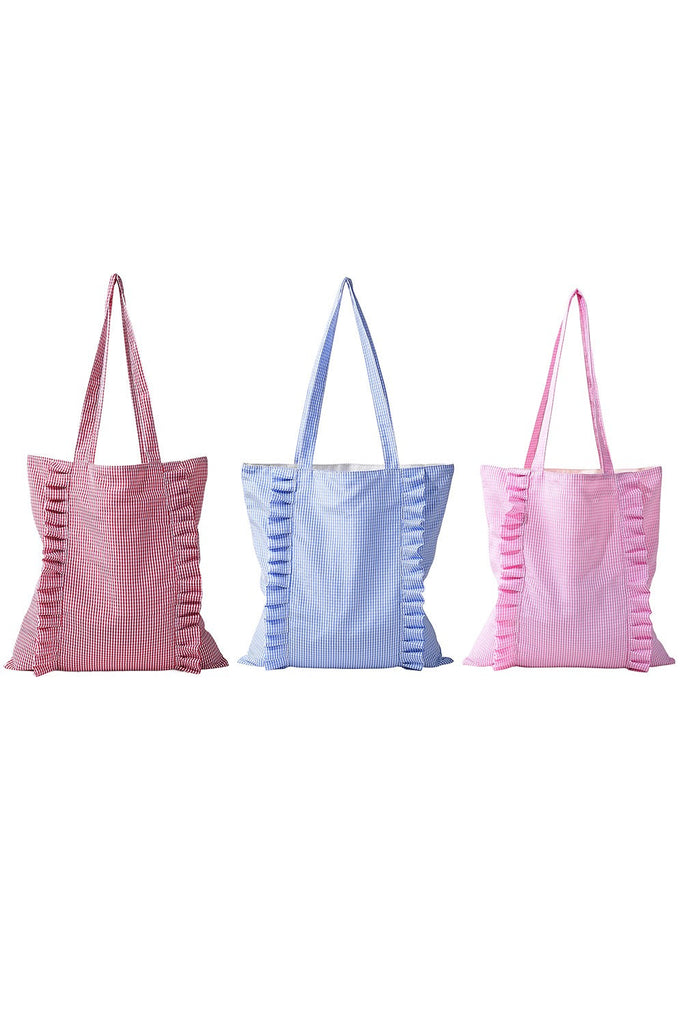 Gingham Ruffle Canvas Shoulder Tote Bag | 40P614