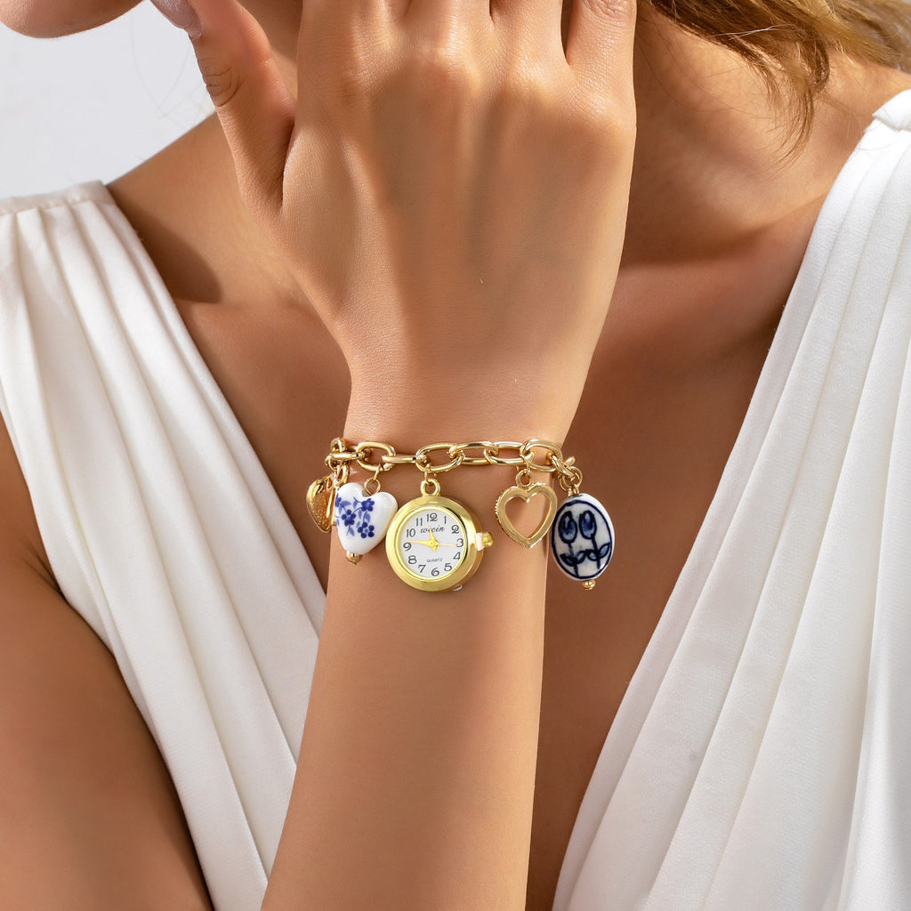 Vintage-Style Porcelain Charm Watch Bracelet | 80W034