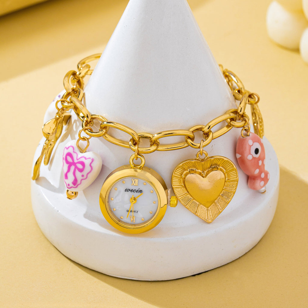 Vintage Pink Polka Dot Charm Watch Bracelet | 80W035