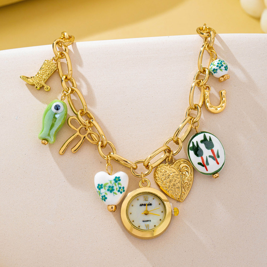 Vintage Green Floral Charm Watch Bracelet | 80W033