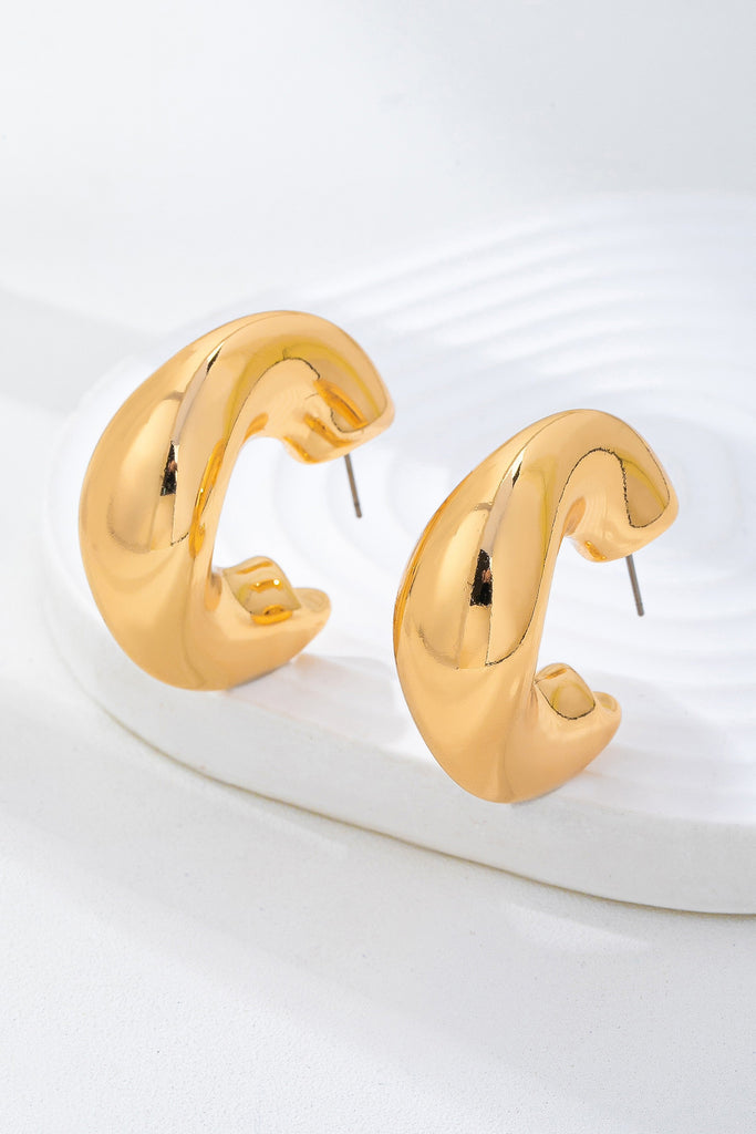 Bold Gold-Tone Chunky Dome Crescent Hoop Earrings | 80E62230