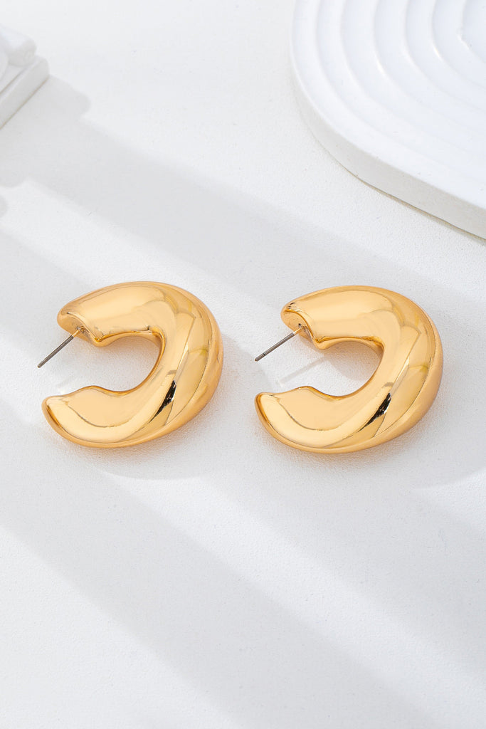 Bold Gold-Tone Chunky Dome Crescent Hoop Earrings | 80E62230