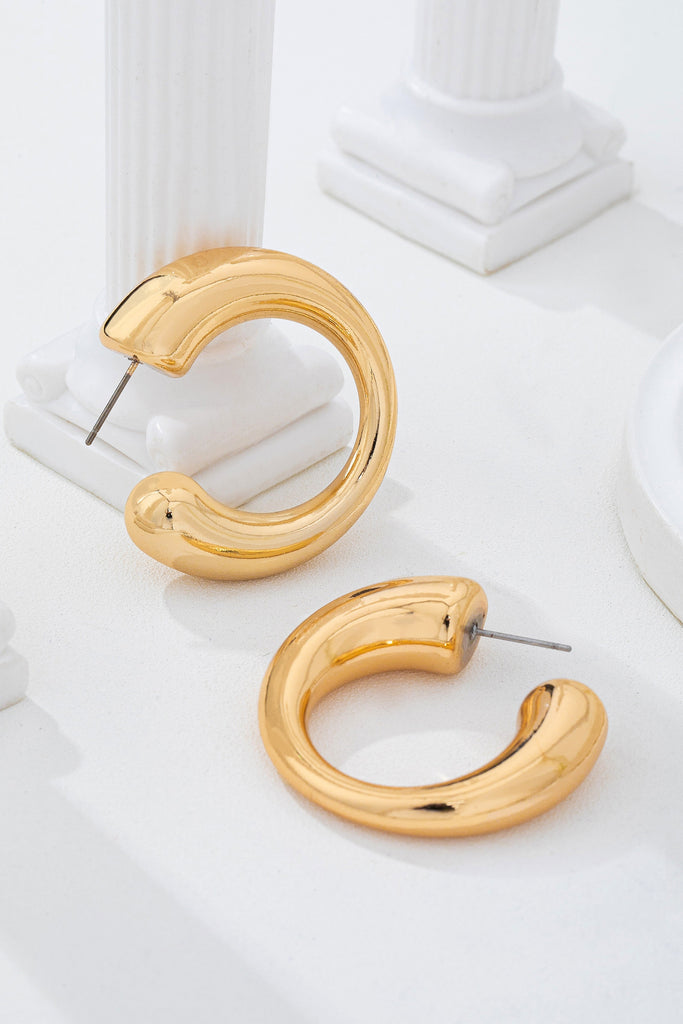 Bold Gold-Tone Chunky Tubular Open Hoop Earrings | 80E62231